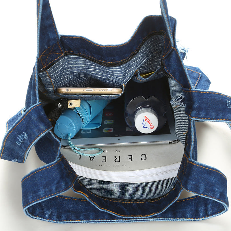Wholesale Denim Ripped Tote Bag
